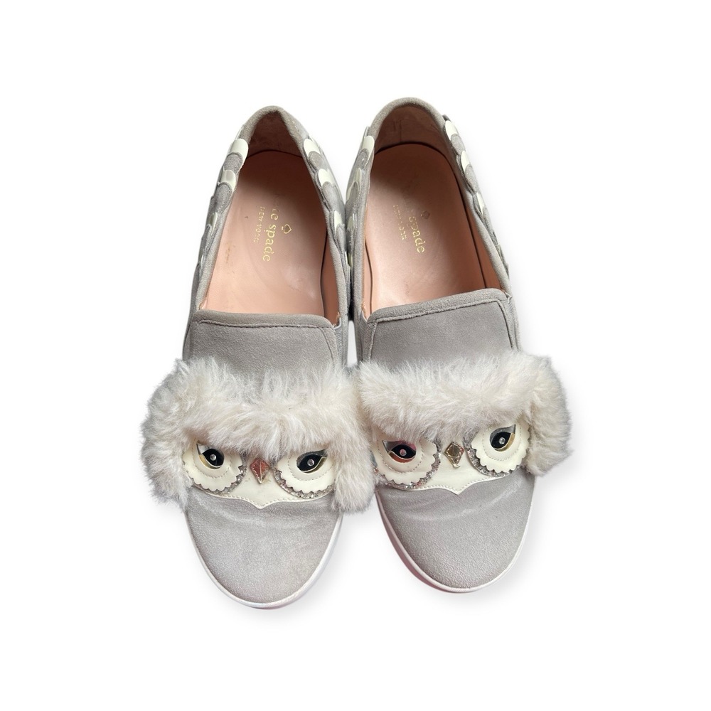 Kate Spade Lefferts Owl Slip On Grey‎ Suede Sneakers Size 9.5